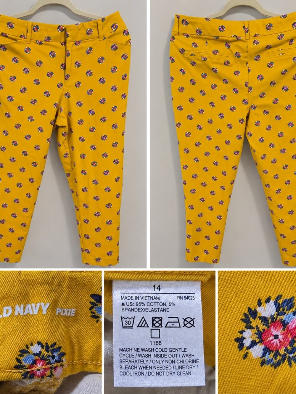 Old Navy Yellow Floral Pixie Crop Pants